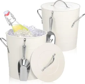 2 Pack Ice Buckets with Scoops 4QT Stainless Steel Ice Bucket Container for Party White Drink Champagne Insulated Server for Bars Home Barbecue Picnics Camping with Lids and Handles