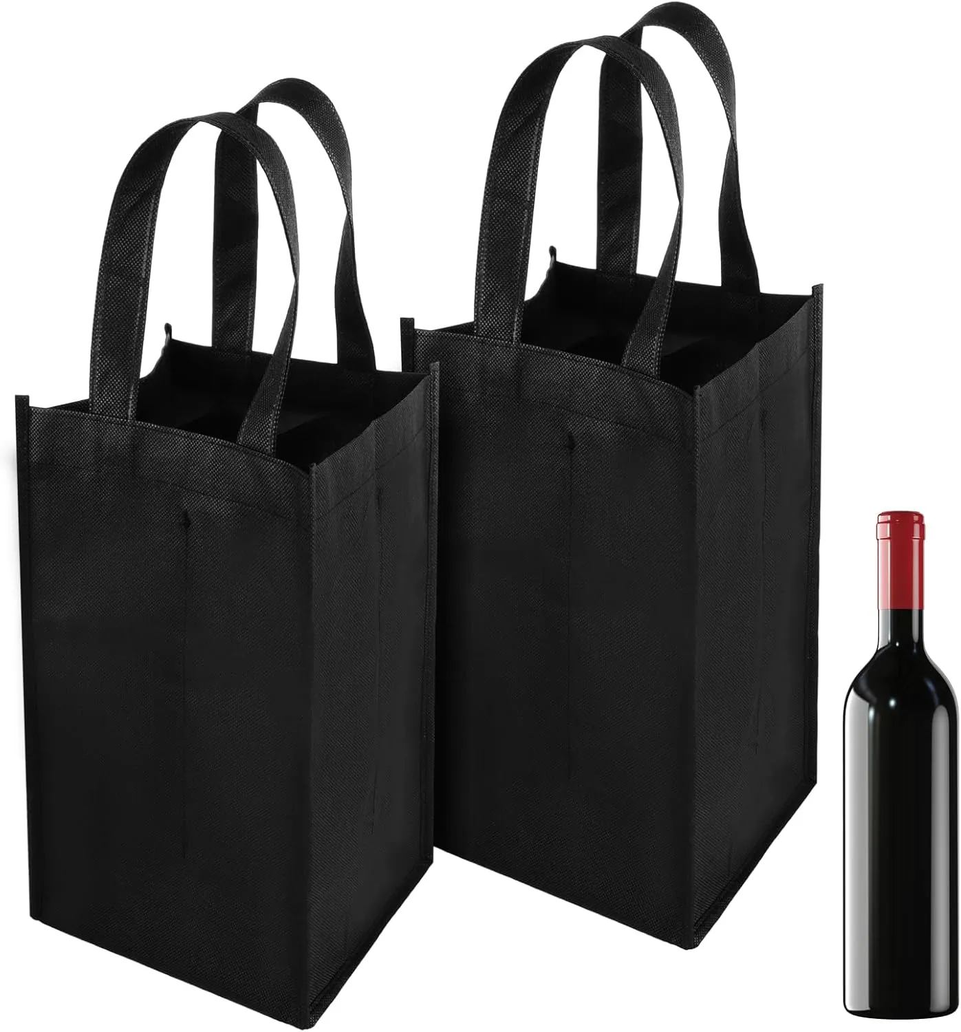 2 Pcs Wine Carrier Tote, 4 Bottle Bags for Travel, Reusable Carrier Bottle Holder Bag with Base Plate & Carry Handle for Camping Picnic
