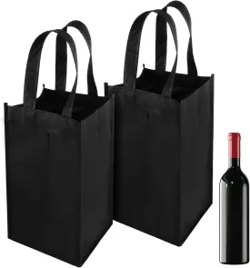 2 Pcs Wine Carrier Tote, 4 Bottle Bags for Travel, Reusable Carrier Bottle Holder Bag with Base Plate & Carry Handle for Camping Picnic