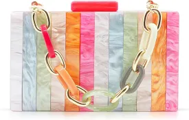 Acrylic Evening Bag, Clutch Purses for Women, Colorful Geometry Motifs Crossbody Bag for Wedding Party (Color)