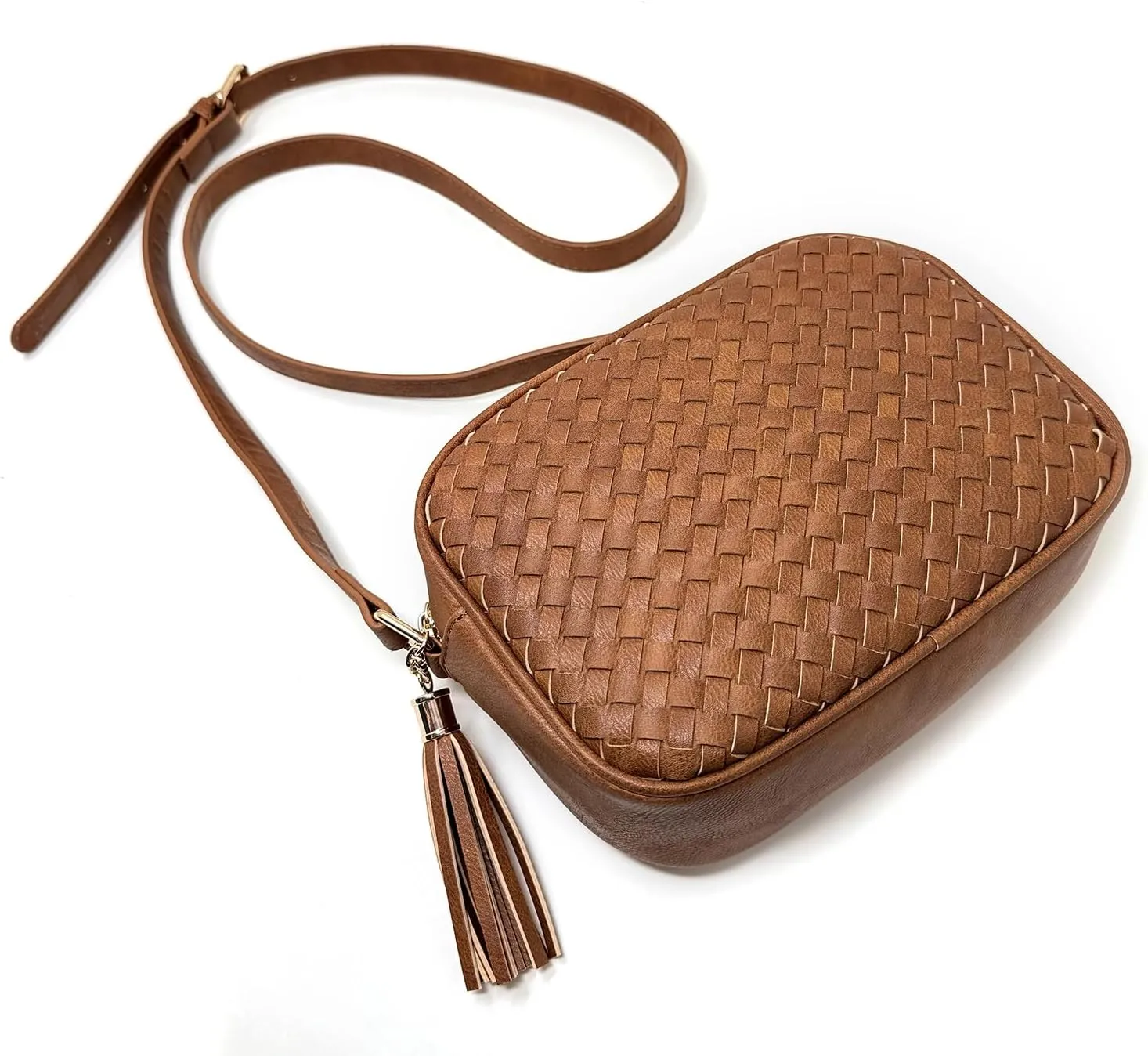 AFKOMST Woven Crossbody Bags for Women Small Summer Purse and Boho Handbags with Tassels,Vegen Leather