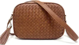 AFKOMST Woven Crossbody Bags for Women Small Summer Purse and Boho Handbags with Tassels,Vegen Leather