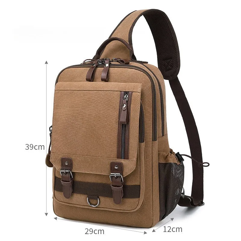 Army Green School Canvas Large Sling Bag For Men Business Canvas Chest Bag For Big Men
