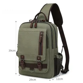 Army Green School Canvas Large Sling Bag For Men Business Canvas Chest Bag For Big Men