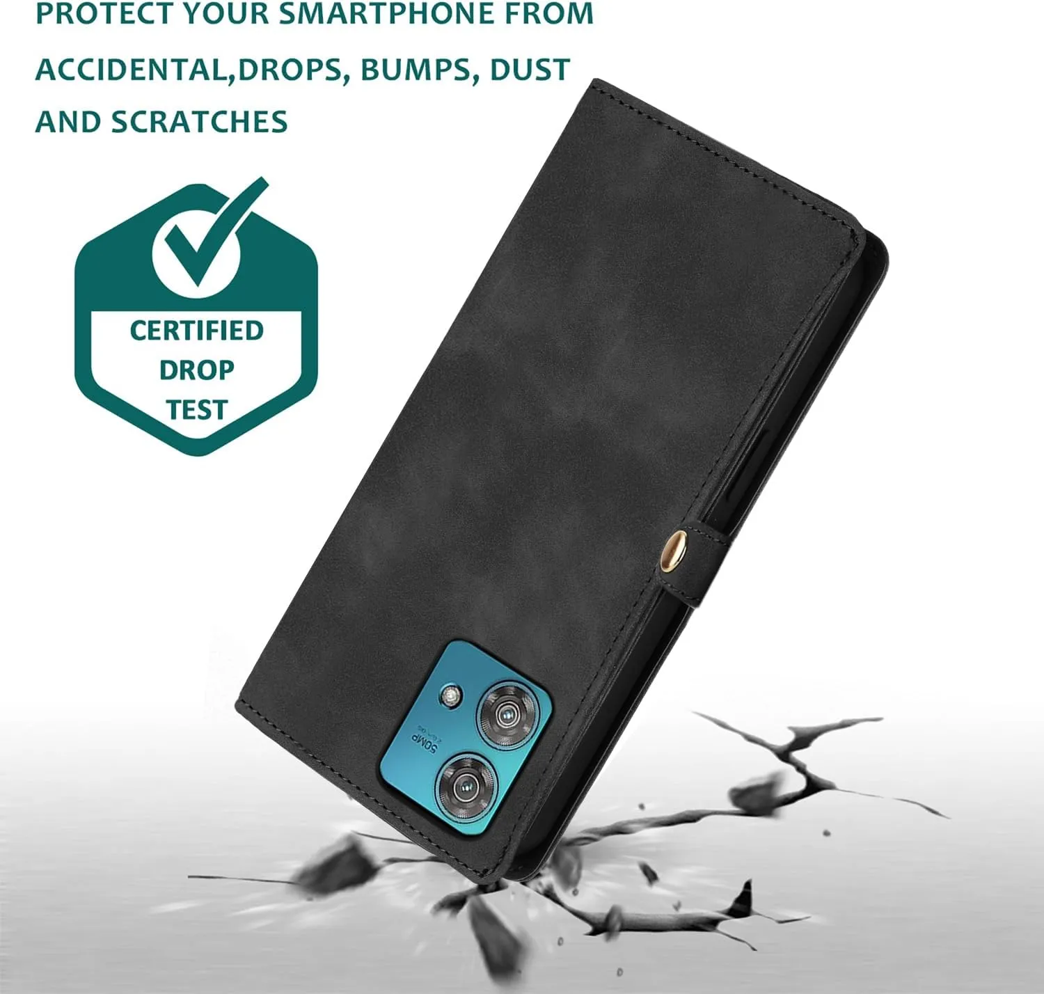 Asuwish Phone Case for Motorola Edge 40 Neo Zipper Wallet Cell Cover with Tempered Glass Screen Protector Crossbody Wrist Strap Flip Credit Card Holder Slot Moto Edge40 40Neo 5G Women Men Black
