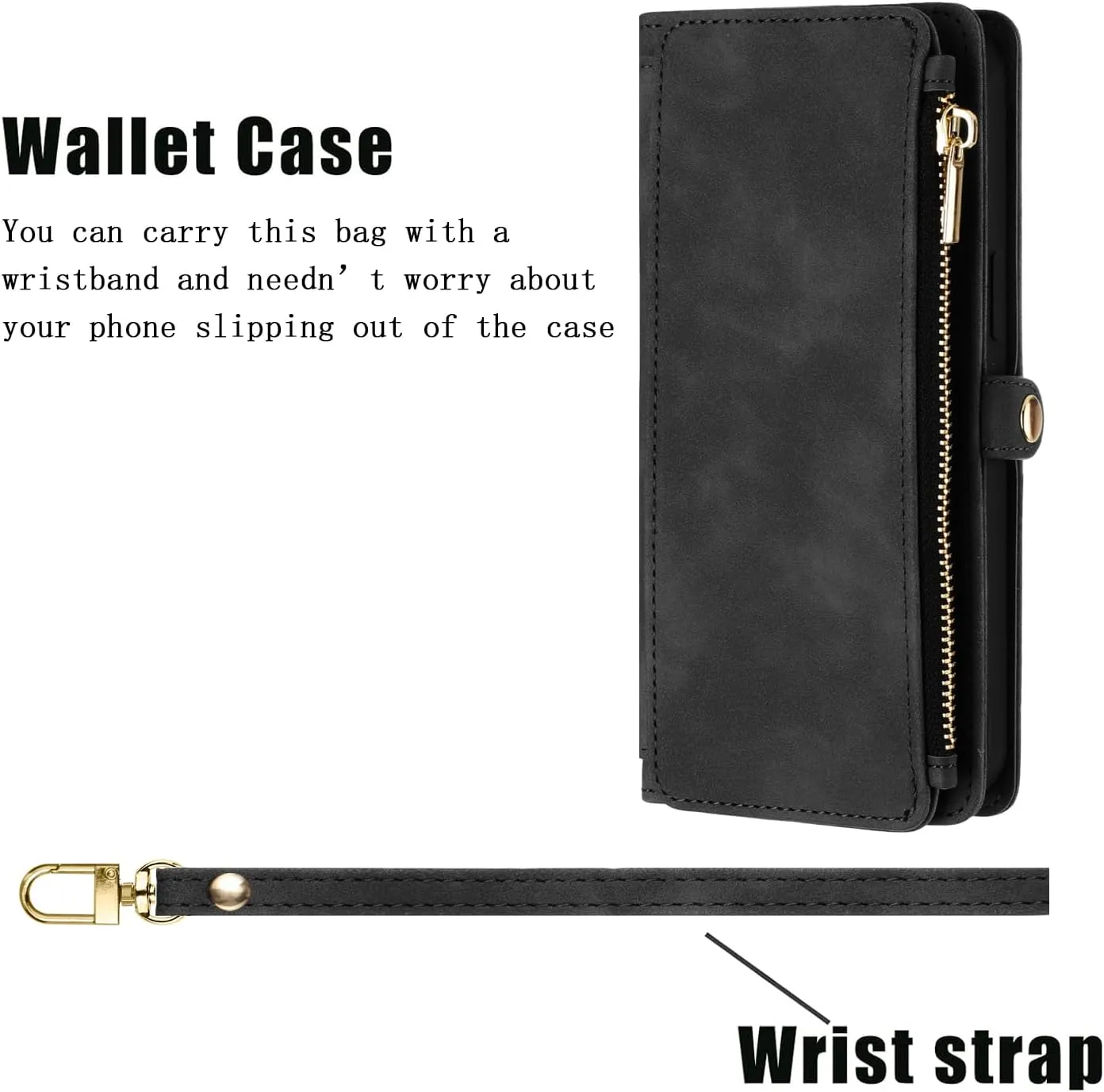 Asuwish Phone Case for Motorola Edge 40 Neo Zipper Wallet Cell Cover with Tempered Glass Screen Protector Crossbody Wrist Strap Flip Credit Card Holder Slot Moto Edge40 40Neo 5G Women Men Black