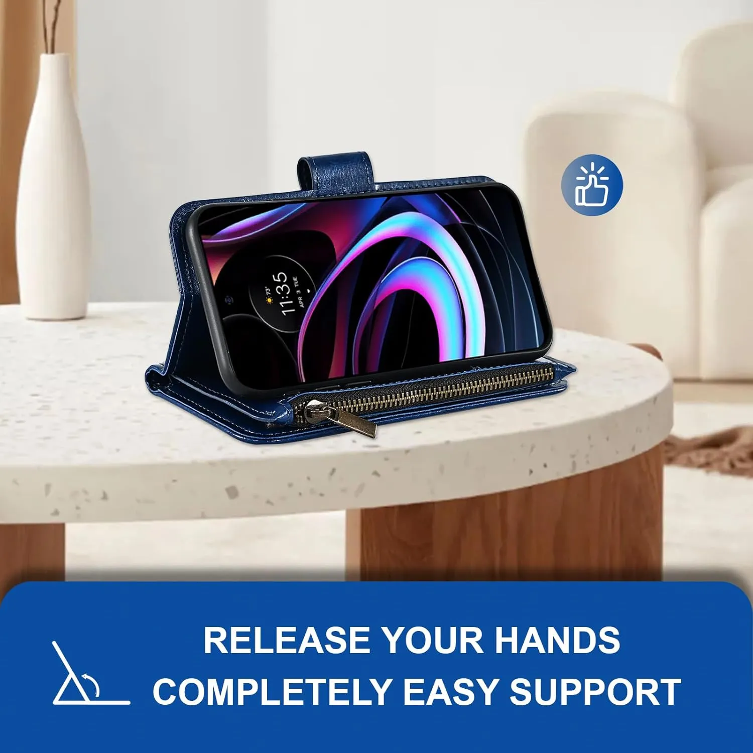 Asuwish Phone Case for Motorola Moto Edge 2021/MotoEdge 5G UW 2021 Wallet Cell Cover with Screen Protector Crossbody Strap Flip Zipper Card Holder Credit Folio Slot Stand XT2141-1 Women Girls Men Blue