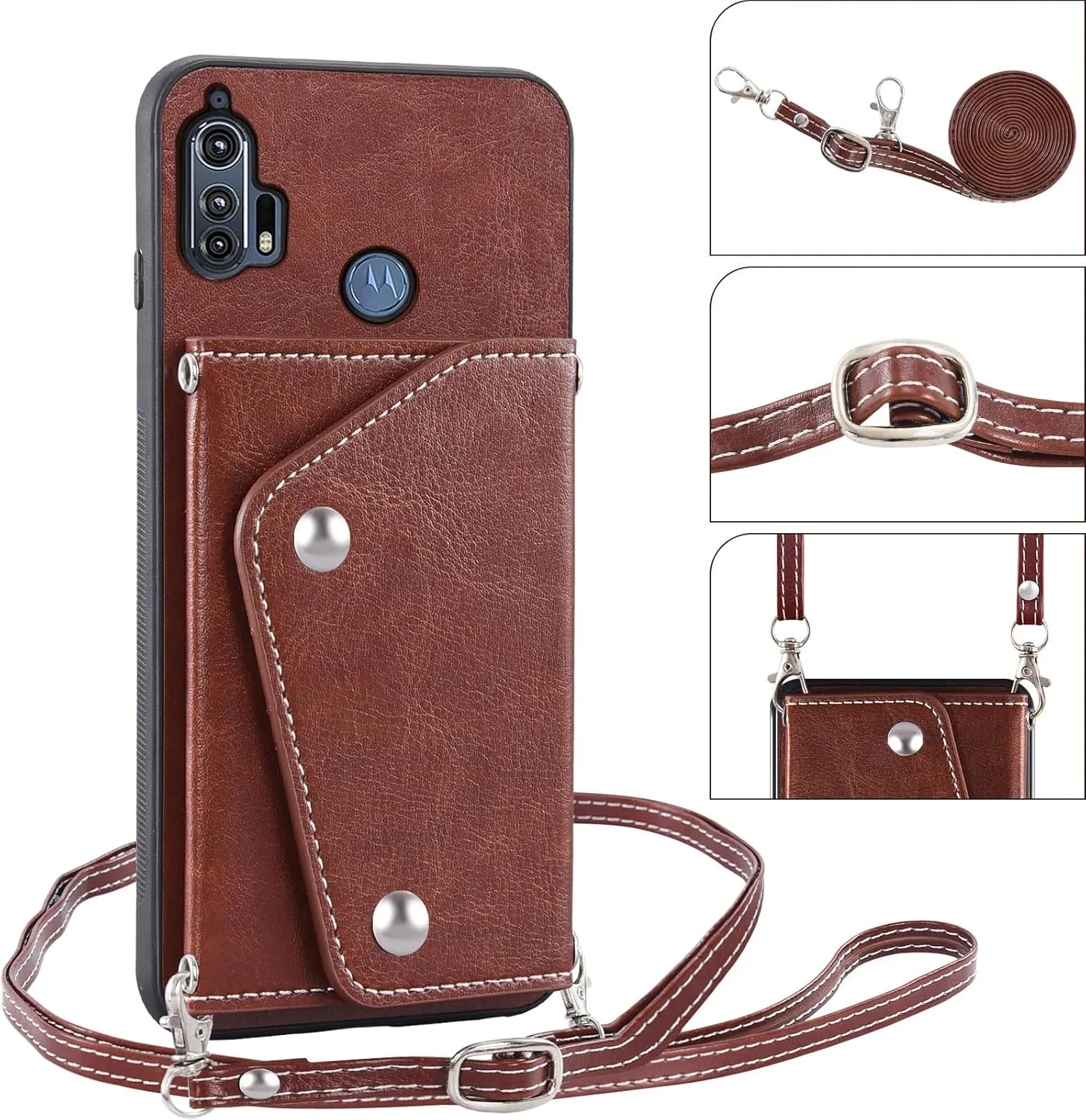 Asuwish Phone Case for Motorola Moto Edge 5G 2020 Wallet Cover with Tempered Glass Screen Protector and Credit Card Holder Crossbody Strap Stand Leather Cell Accessories MotoEdge G5 Women Girls Brown