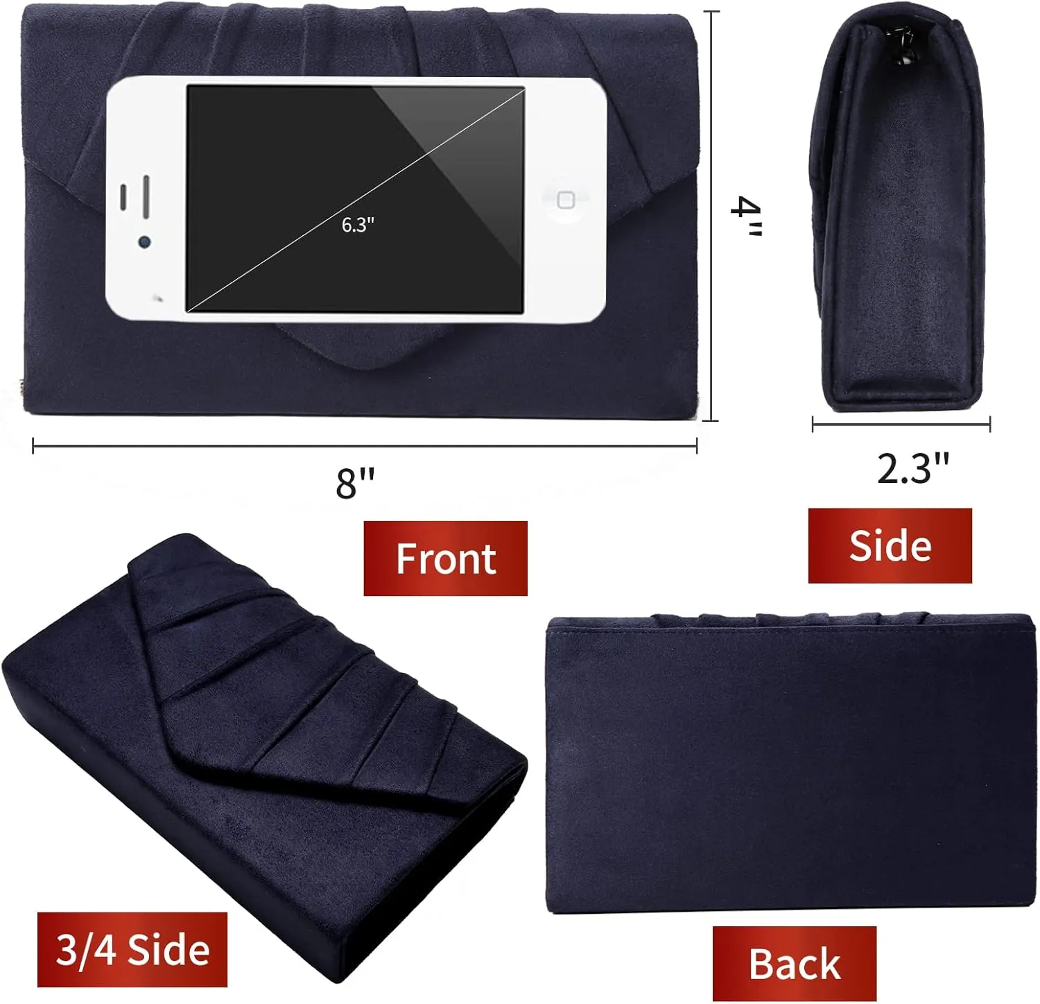 BBjinronjy Clutch Purse Evening Bag for Women Evening Wedding Party Velvet Suede Pleated Handbag
