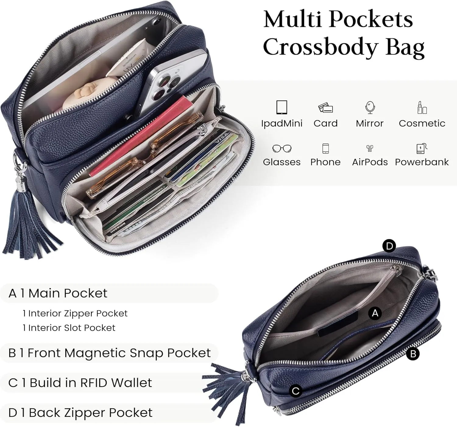 befen Genuine Leather Crossbody Purses for Women Lightweight Small Crossbody Bags Purse with Built in RFID Blocking Wallet