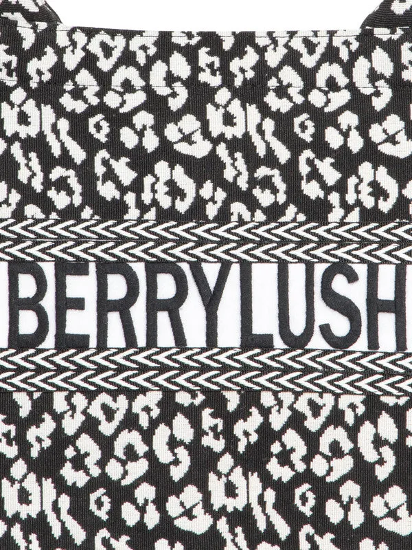 Berrylush Women Black & White Animal Printed Fabric Two Handle Zipper-Up Embellished Tote Bag