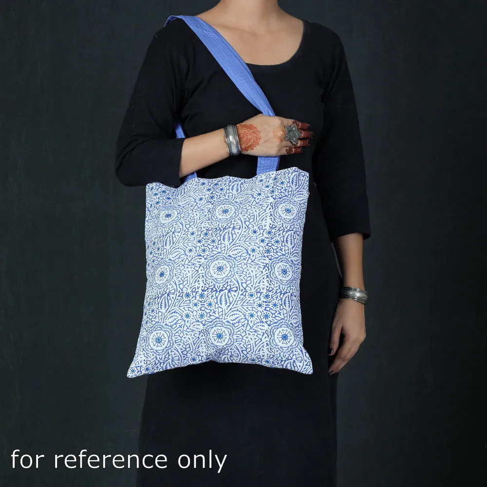 Blue - Kantha Work Block Print Cotton Shoulder Bag
