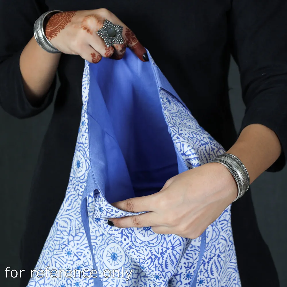 Blue - Kantha Work Block Print Cotton Shoulder Bag