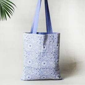 Blue - Kantha Work Block Print Cotton Shoulder Bag