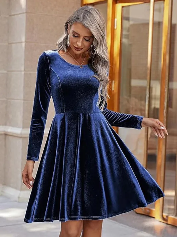 Blue Zone Planet |  Christmas Long-sleeved Round Neck Velvet Mini Dress