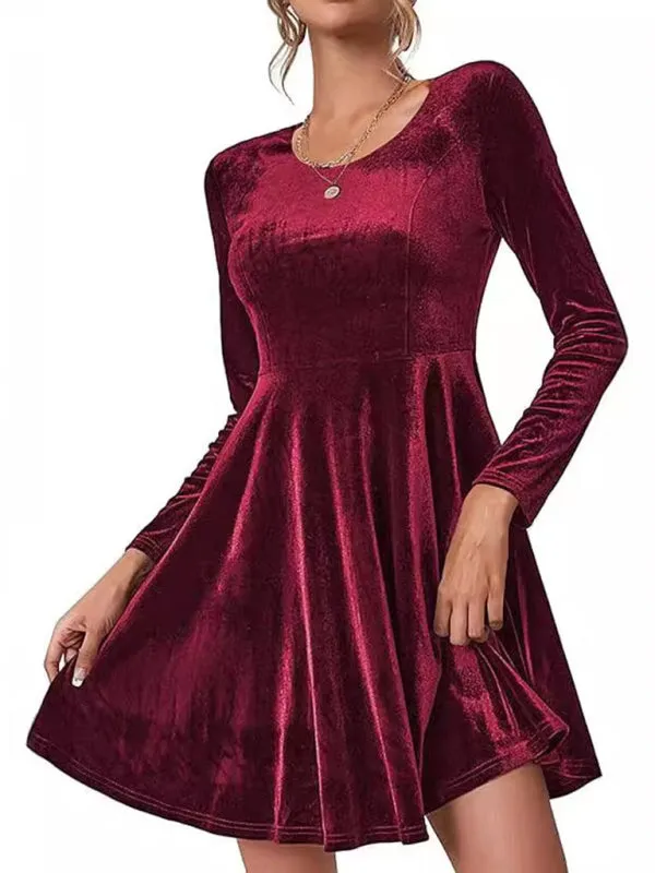 Blue Zone Planet |  Christmas Long-sleeved Round Neck Velvet Mini Dress