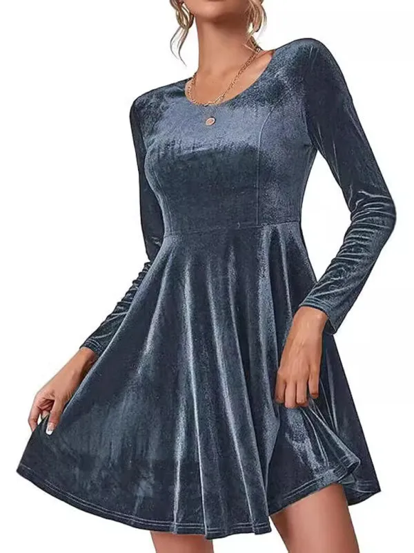 Blue Zone Planet |  Christmas Long-sleeved Round Neck Velvet Mini Dress