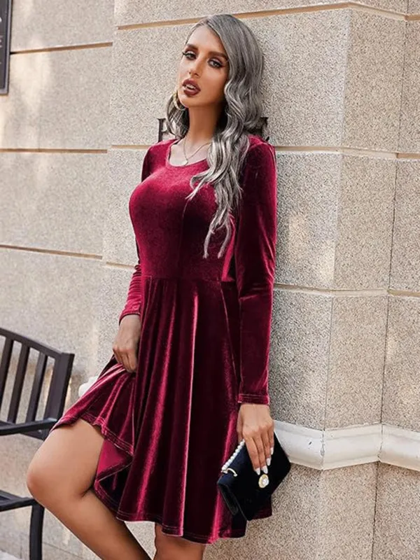 Blue Zone Planet |  Christmas Long-sleeved Round Neck Velvet Mini Dress