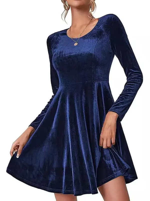 Blue Zone Planet |  Christmas Long-sleeved Round Neck Velvet Mini Dress