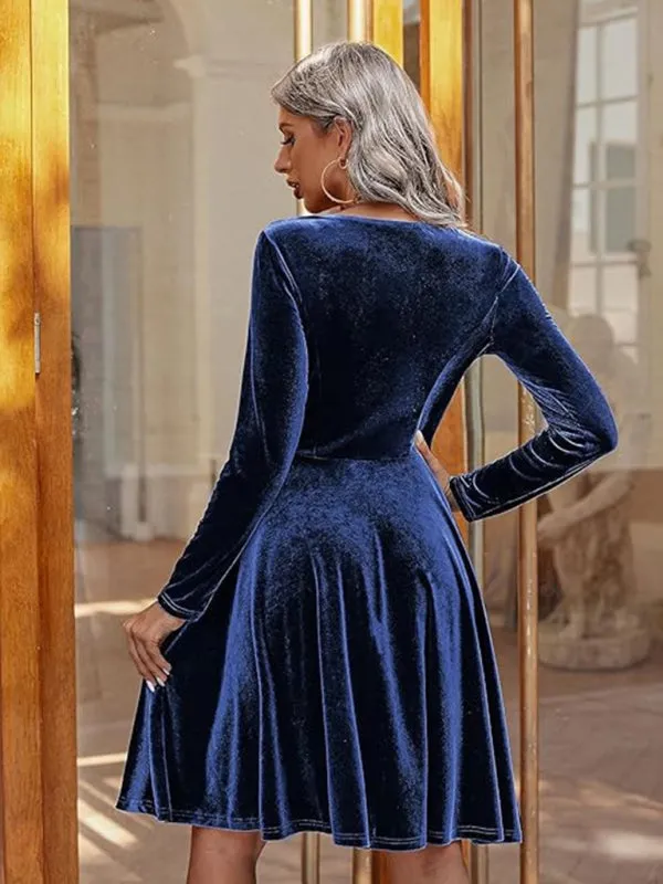 Blue Zone Planet |  Christmas Long-sleeved Round Neck Velvet Mini Dress