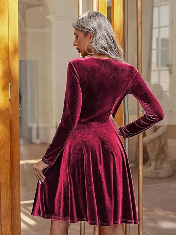 Blue Zone Planet |  Christmas Long-sleeved Round Neck Velvet Mini Dress