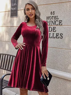 Blue Zone Planet |  Christmas Long-sleeved Round Neck Velvet Mini Dress