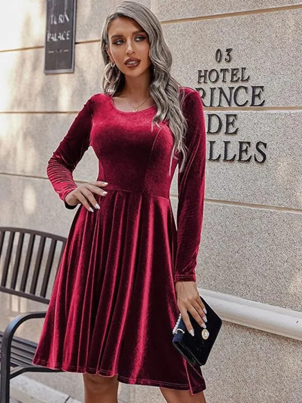 Blue Zone Planet |  Christmas Long-sleeved Round Neck Velvet Mini Dress
