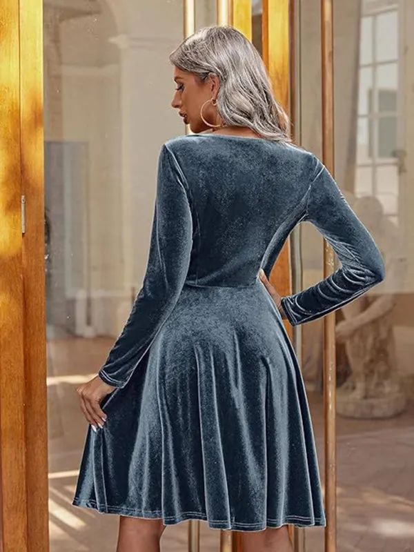 Blue Zone Planet |  Christmas Long-sleeved Round Neck Velvet Mini Dress