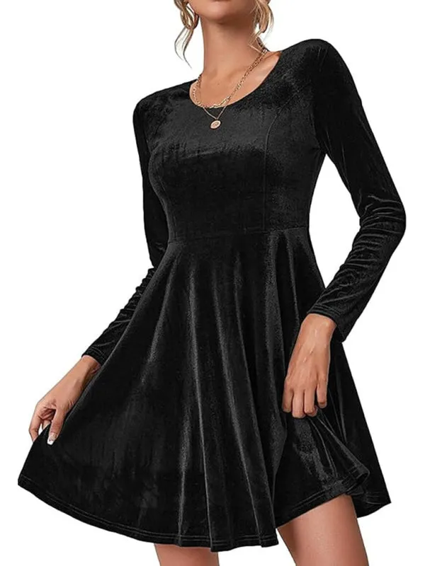 Blue Zone Planet |  Christmas Long-sleeved Round Neck Velvet Mini Dress