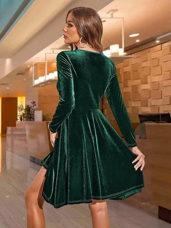 Blue Zone Planet |  Christmas Long-sleeved Round Neck Velvet Mini Dress
