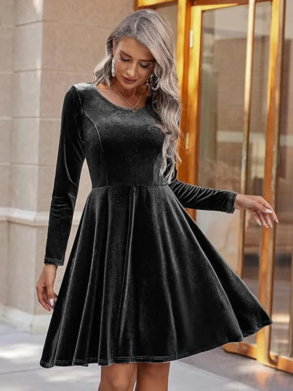 Blue Zone Planet |  Christmas Long-sleeved Round Neck Velvet Mini Dress