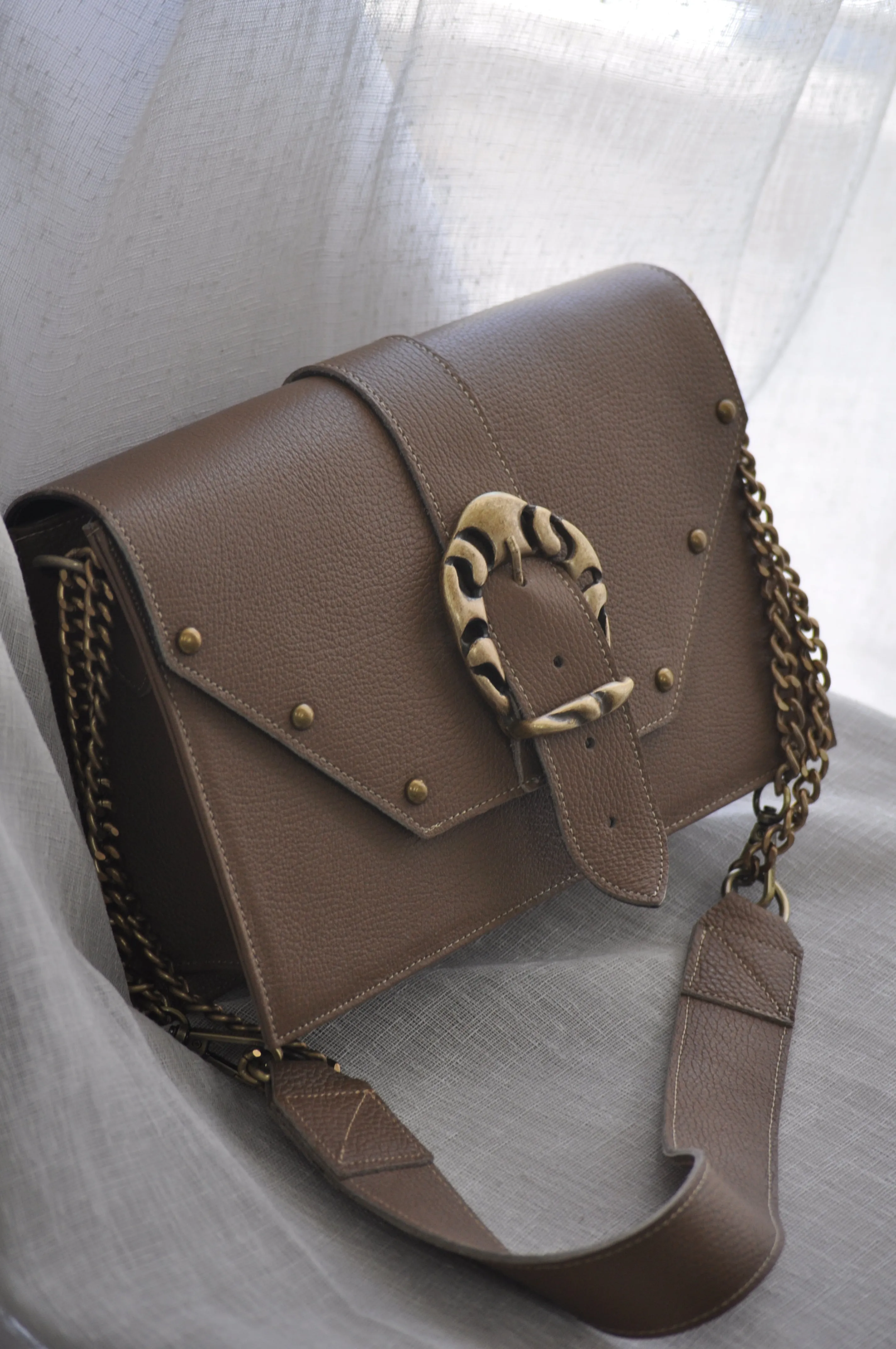 Briana Leather Shoulder Bag - Biscotti