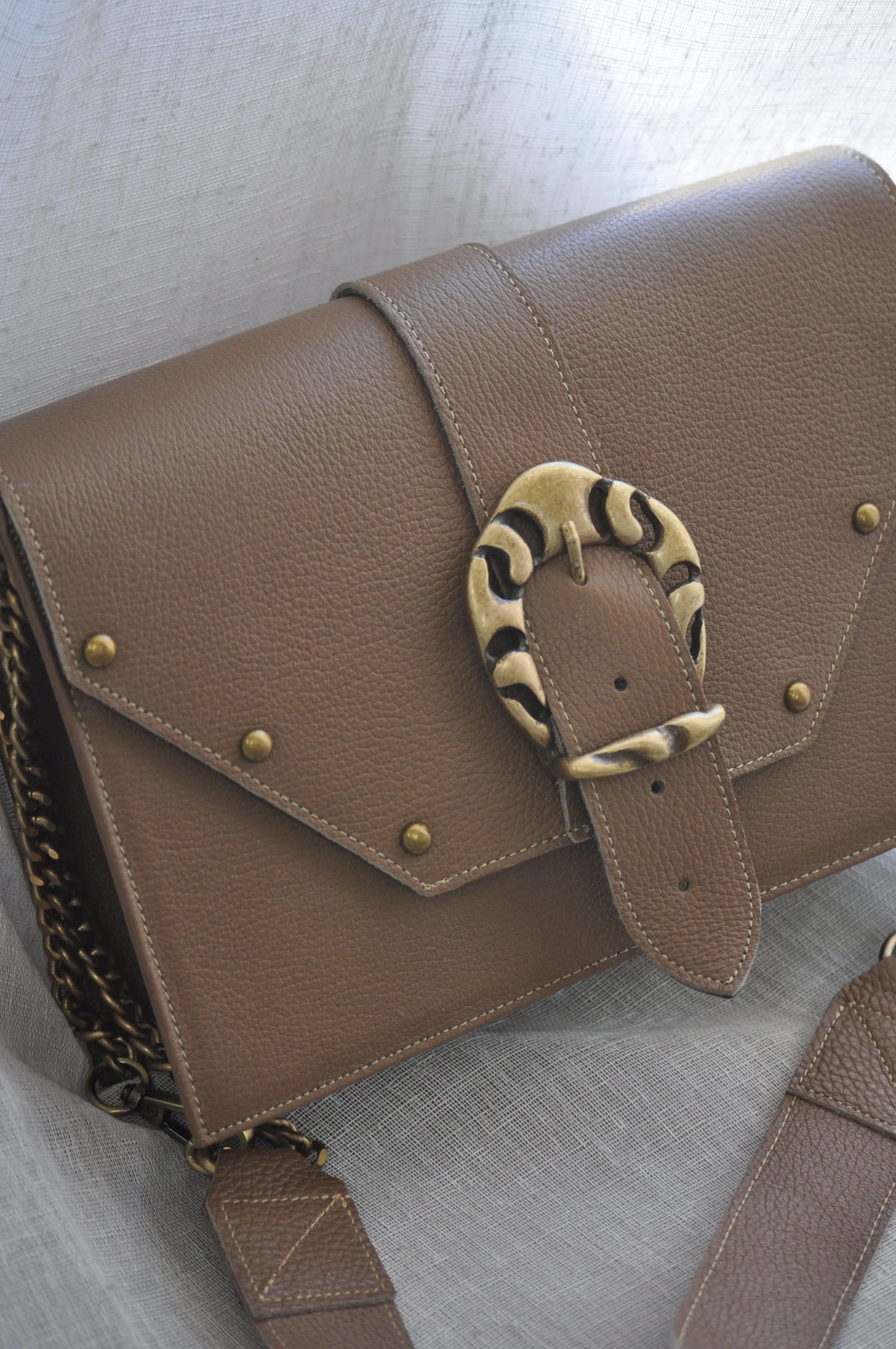 Briana Leather Shoulder Bag - Biscotti