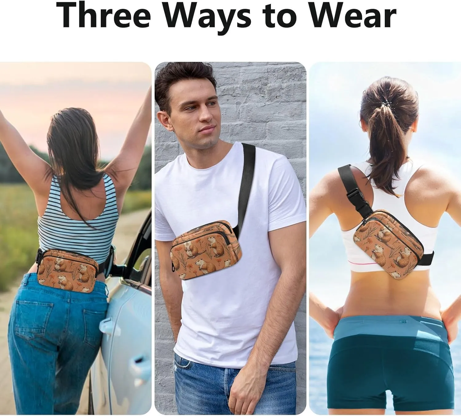 Cartoon Beaver Terracotta Trendy Waist Bag Fanny Pack for Men Women Waterproof Sling Chest Bag with Adjustable Strap for Travel Vacation Running