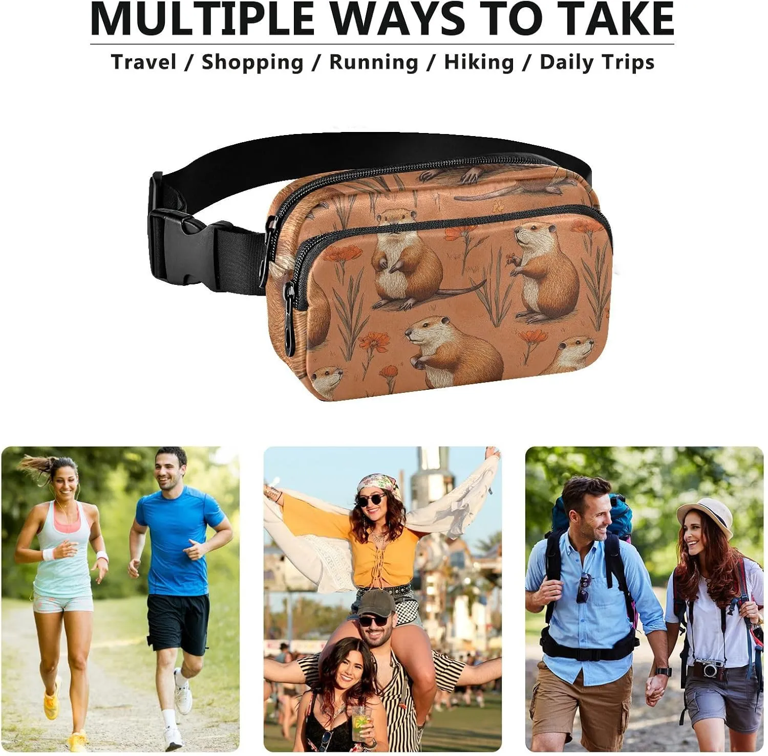 Cartoon Beaver Terracotta Trendy Waist Bag Fanny Pack for Men Women Waterproof Sling Chest Bag with Adjustable Strap for Travel Vacation Running