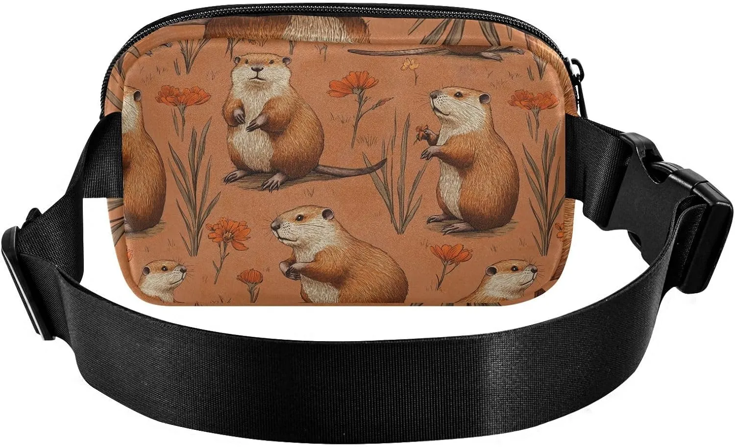 Cartoon Beaver Terracotta Trendy Waist Bag Fanny Pack for Men Women Waterproof Sling Chest Bag with Adjustable Strap for Travel Vacation Running