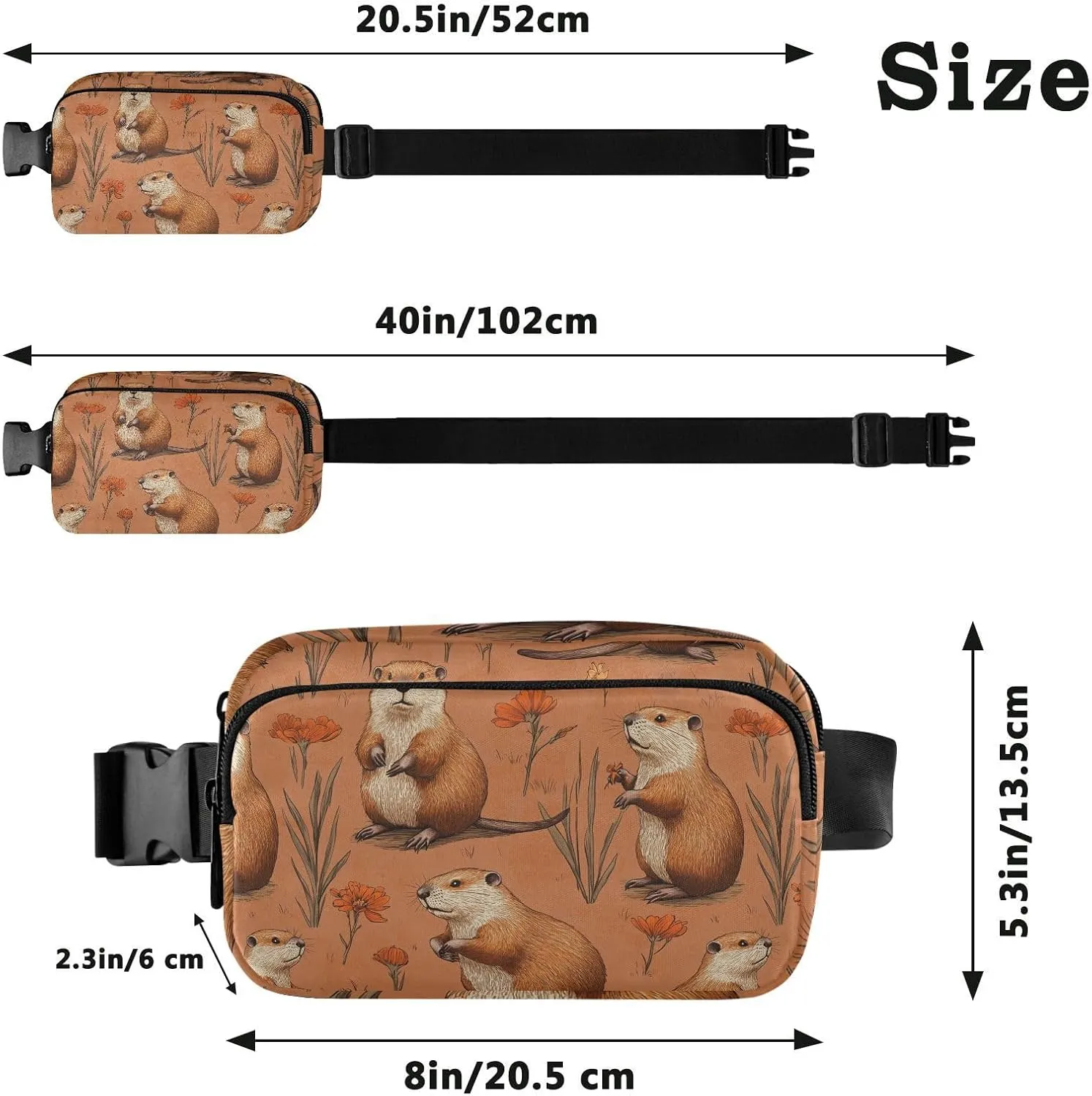 Cartoon Beaver Terracotta Trendy Waist Bag Fanny Pack for Men Women Waterproof Sling Chest Bag with Adjustable Strap for Travel Vacation Running