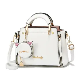 Charming Cat Motif Satchel Bag