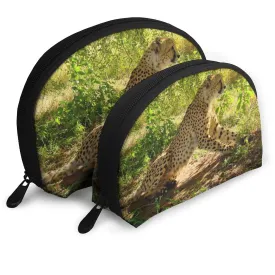 Cheetah Wild Animal Predator Animal Sit Portable Toiletry Bag Makeup Bag Portable Travel Bags Handbag Organizer with Zipper 2Pcs