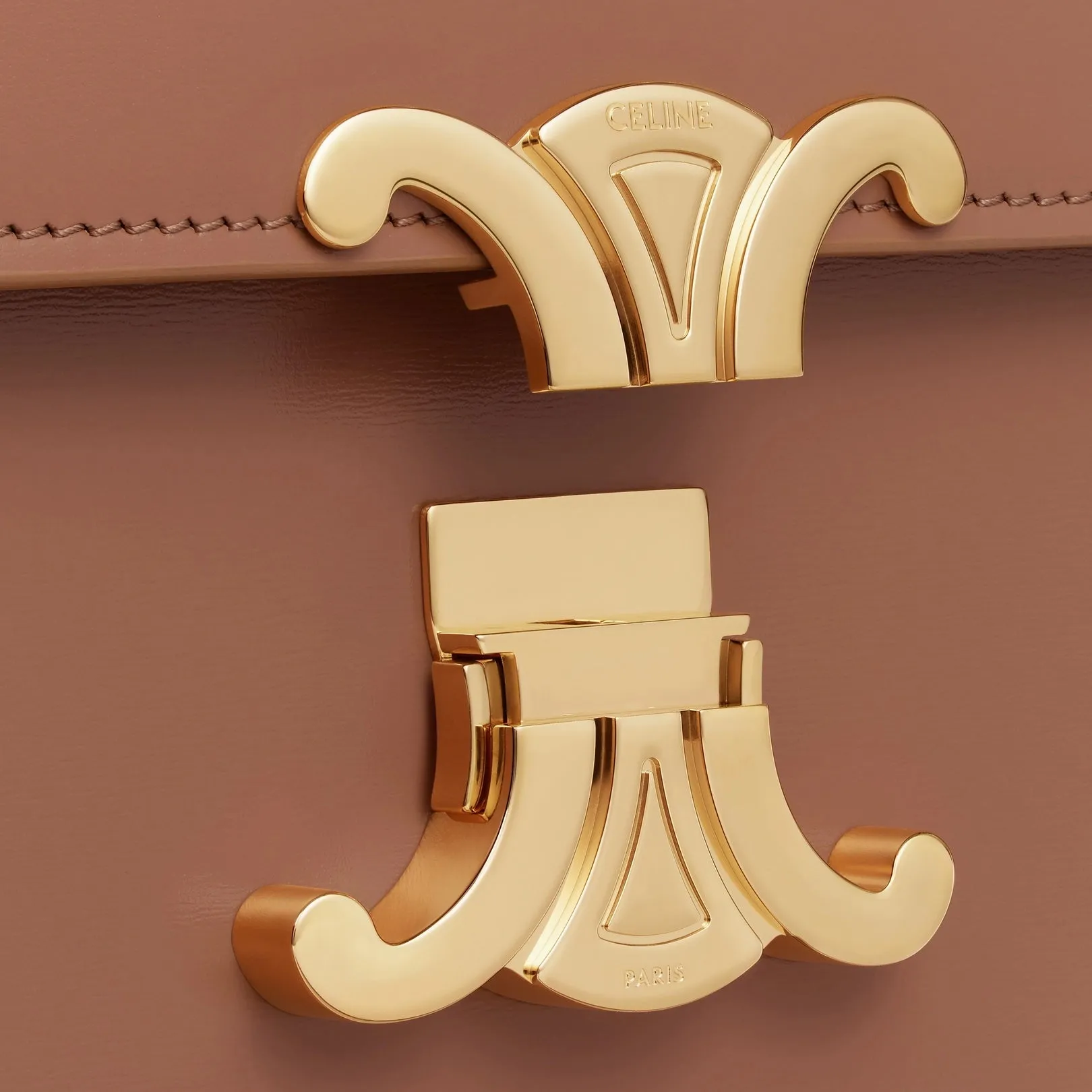 CÉLINE SHINY CALFSKIN LEATHER CALSSIQUE TRIOMPHE MEDIUM BAG-BRONZE