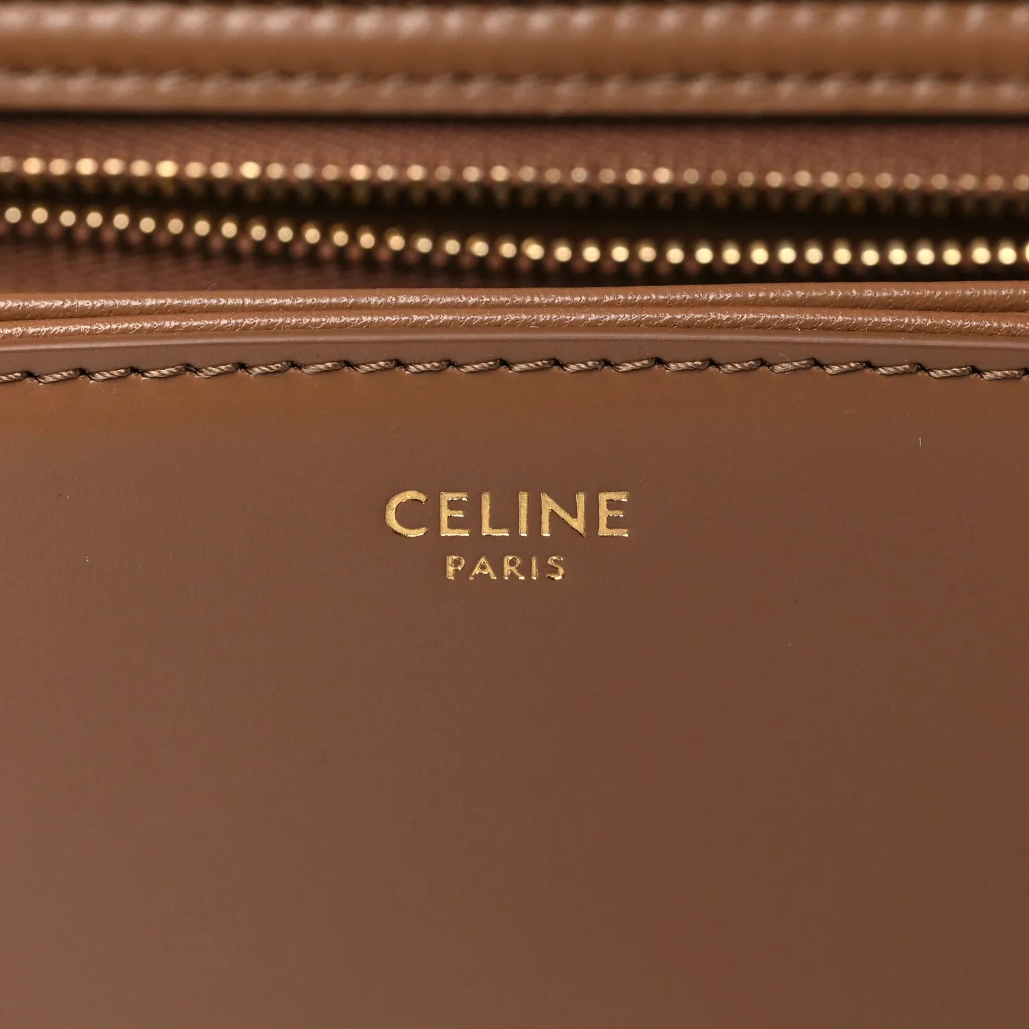 CÉLINE SHINY CALFSKIN LEATHER CALSSIQUE TRIOMPHE MEDIUM BAG-BRONZE