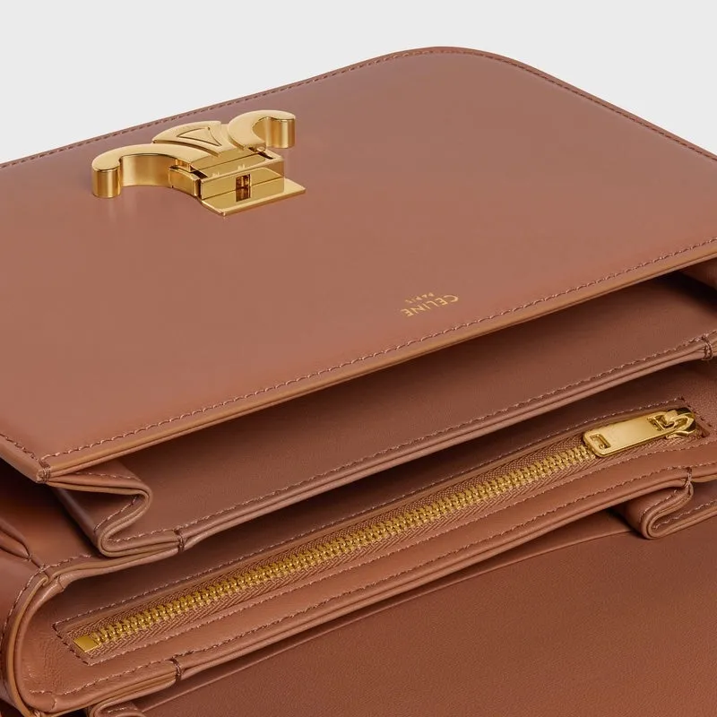 CÉLINE SHINY CALFSKIN LEATHER CALSSIQUE TRIOMPHE MEDIUM BAG-BRONZE
