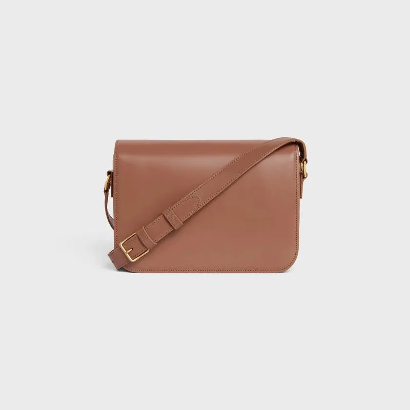 CÉLINE SHINY CALFSKIN LEATHER CALSSIQUE TRIOMPHE MEDIUM BAG-BRONZE