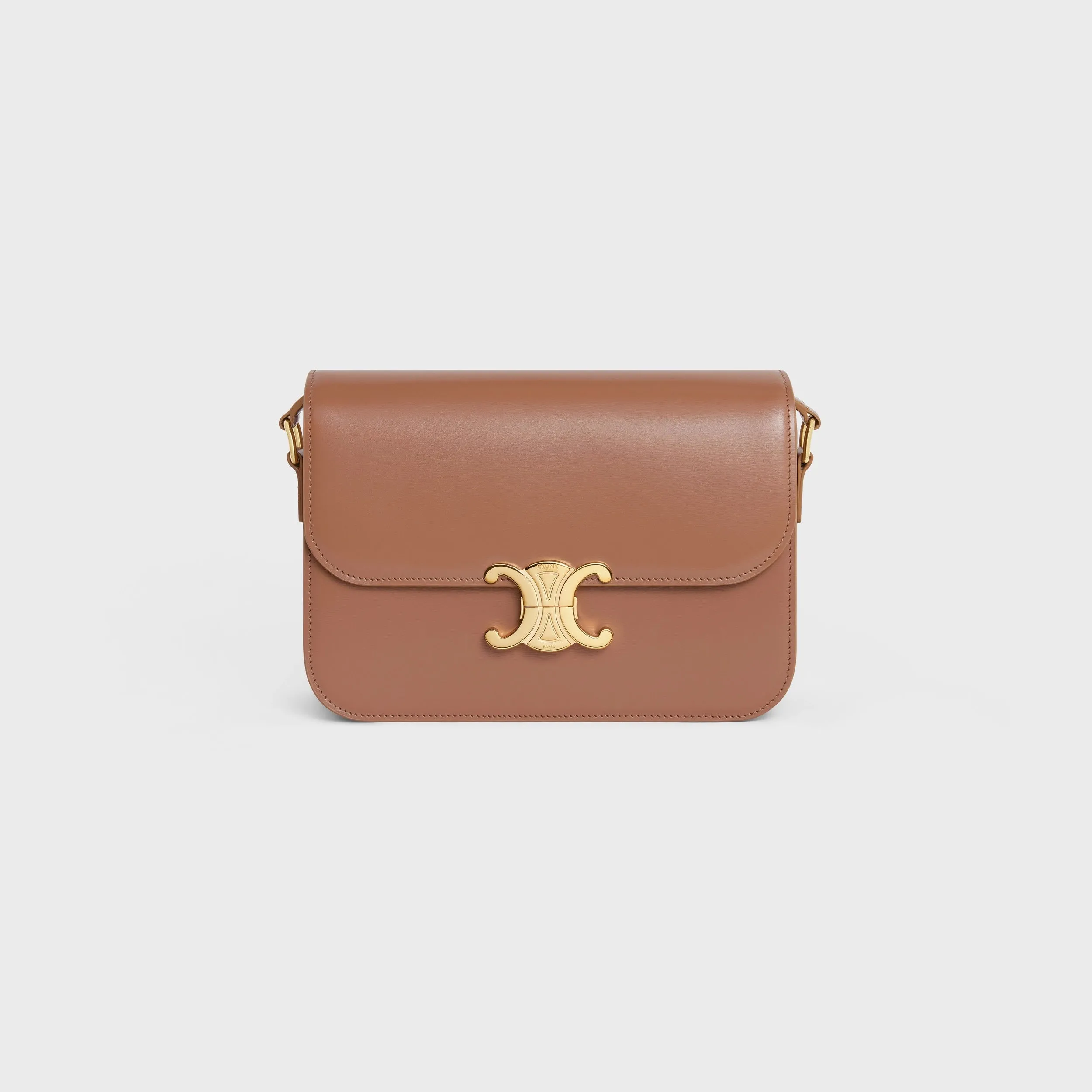 CÉLINE SHINY CALFSKIN LEATHER CALSSIQUE TRIOMPHE MEDIUM BAG-BRONZE