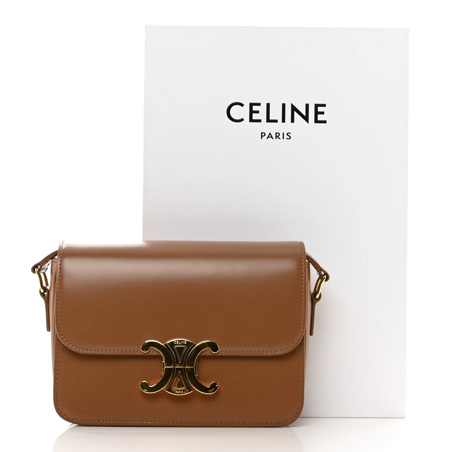 CÉLINE SHINY CALFSKIN LEATHER CALSSIQUE TRIOMPHE MEDIUM BAG-BRONZE