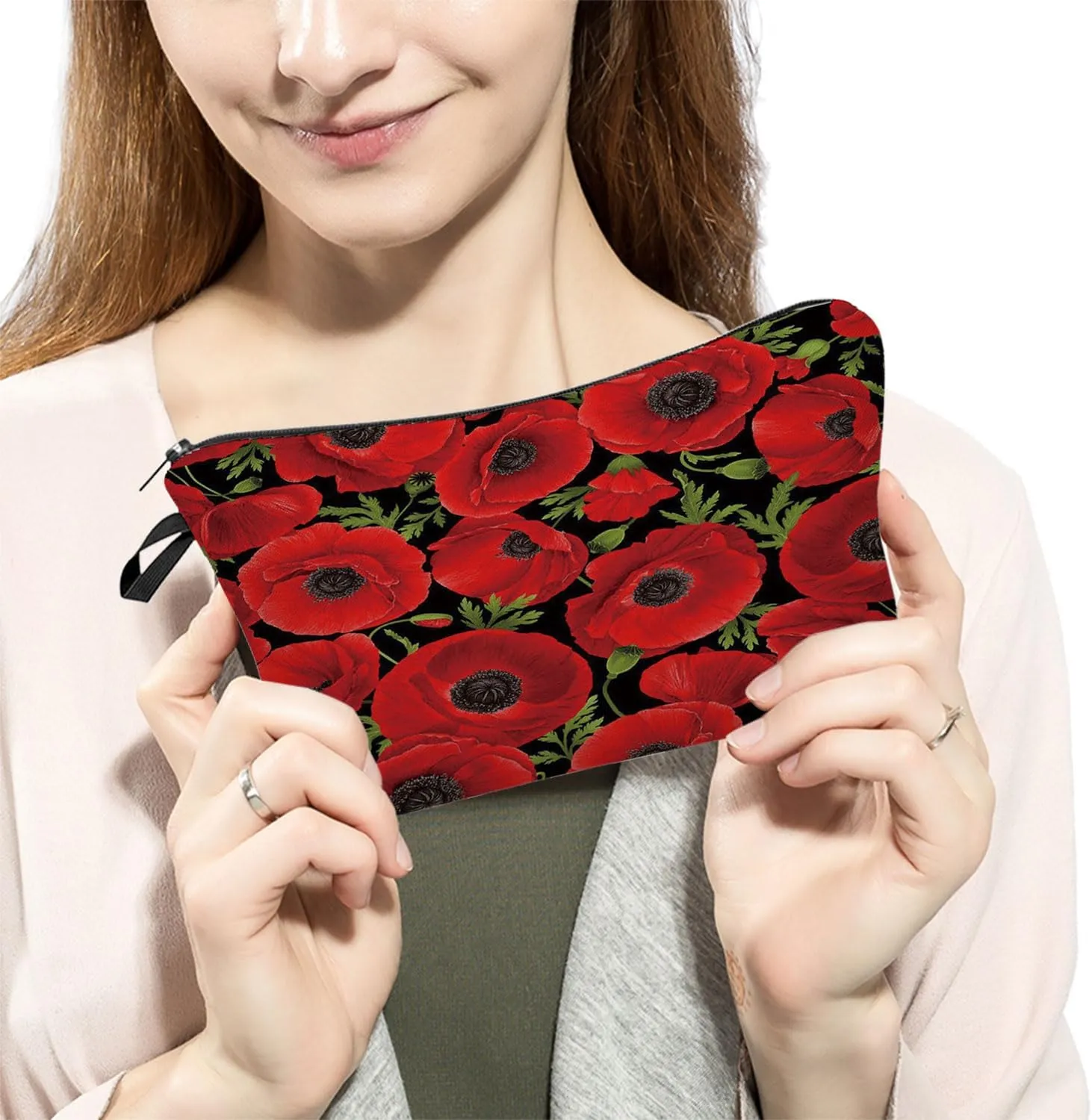 Common Poppy Floral Cosmetic Bag for Women Cute Small Makeup Bag for Purse Travel Toiletry Zipper Pouch for Girls Gift for Sisters Common Poppy Makeup Bag for Her