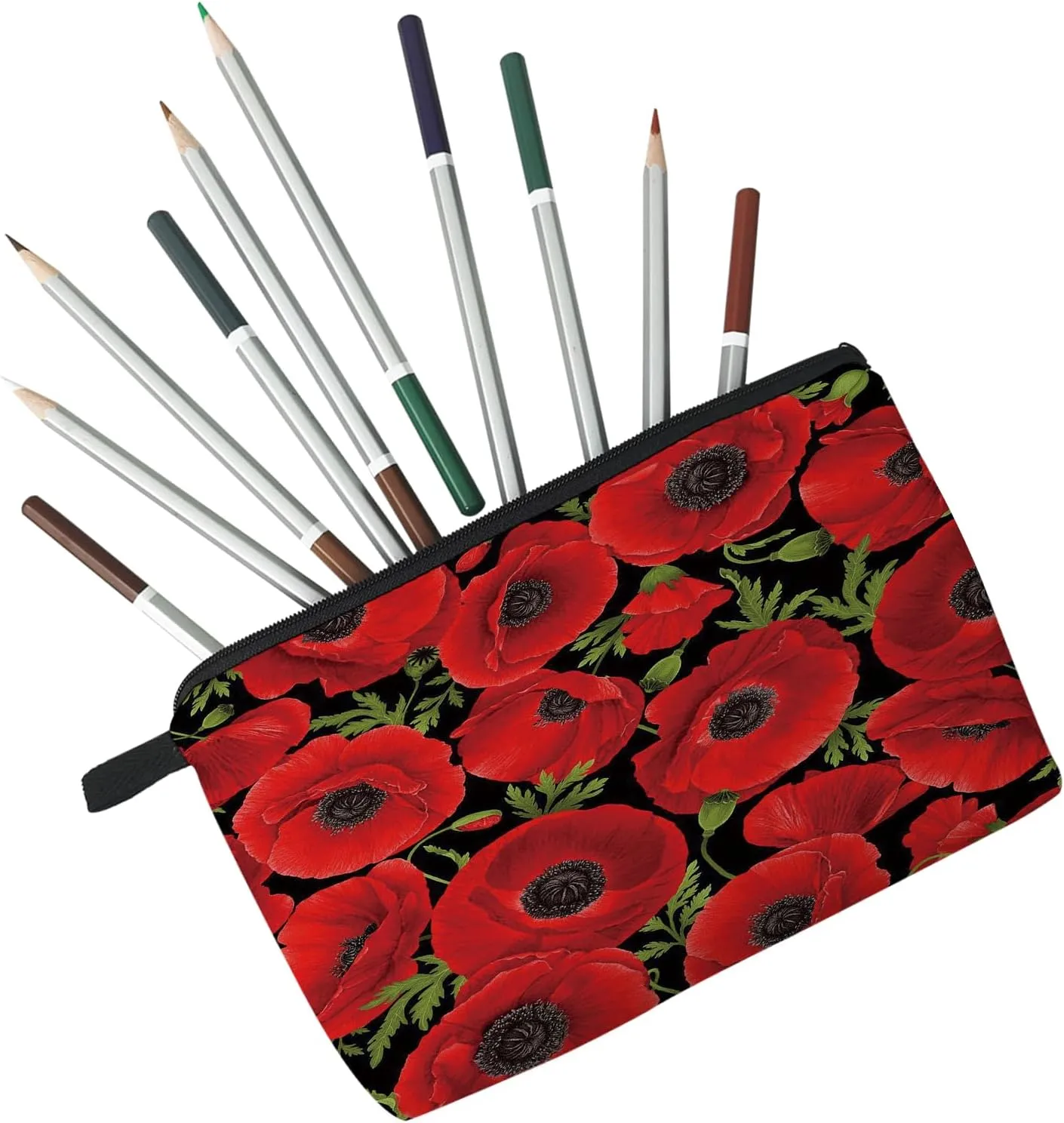 Common Poppy Floral Cosmetic Bag for Women Cute Small Makeup Bag for Purse Travel Toiletry Zipper Pouch for Girls Gift for Sisters Common Poppy Makeup Bag for Her