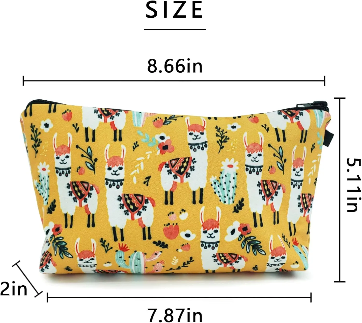 Cosmetic Bags for Women Small Lovely Llama and Cacti Makeup Bag for Purse Travel Toiletry Bag Accessories Organizer Zipper Pouch Gift Idea Yellow