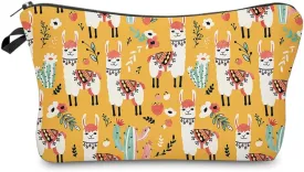 Cosmetic Bags for Women Small Lovely Llama and Cacti Makeup Bag for Purse Travel Toiletry Bag Accessories Organizer Zipper Pouch Gift Idea Yellow