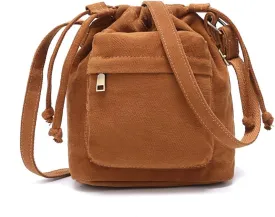 Crossbody Bags for Women Small Canvas Drawstring Bucket Purse Cute Little Boho Bag